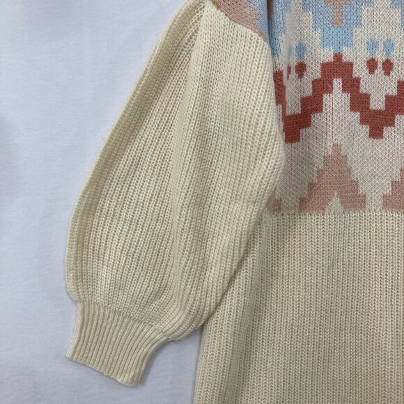 New SO size XXL Cream Boho Print Turtle Neck Puff Sleeve Tunic Sweater Cozy - Picture 5 of 11